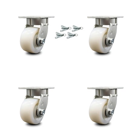 Service Caster 4 Inch Kingpinless Nylon Wheel Swivel Caster Set with Swivel Lock SCC-KP30S420-NYR-BSL-4